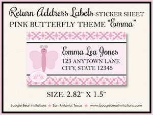 Pink Butterfly Birthday Party Invitation Girl Boogie Bear Invitations Emma Theme Paperless Printable Printed