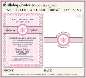 Pink Butterfly Birthday Party Invitation Girl Boogie Bear Invitations Emma Theme Paperless Printable Printed