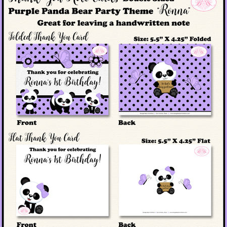 Panda Bear Birthday Party Thank You Card Girl Lavender Purple Boogie Bear Invitations Ronna Theme