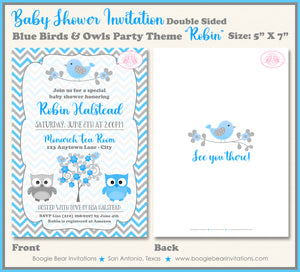 Blue Grey Owl Baby Shower Invitation Boy Birds Party Boogie Bear Invitations Robin Theme Paperless Printable Printed