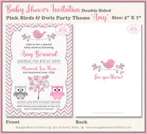 Pink Owls Baby Shower Invitation Girl Birds Woodland Boogie Bear Invitations Amy Theme Paperless Printable Printed
