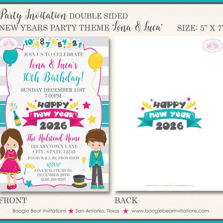 Happy New Years Birthday Party Invitation Boogie Bear Invitations Lona Luca Theme Paperless Printable Printed