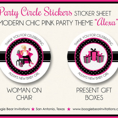Modern Chic Pink Baby Shower Party Stickers Girl Boogie Bear Invitations Alexa Theme