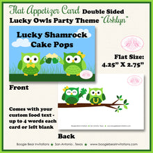 Load image into Gallery viewer, St. Patricks Owls Birthday Party Favor Card Tent Food Place Folded Appetizer Shamrock Clover Boogie Bear Invitations Ashlyn Theme