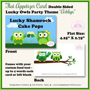 St. Patricks Owls Birthday Party Favor Card Tent Food Place Folded Appetizer Shamrock Clover Boogie Bear Invitations Ashlyn Theme