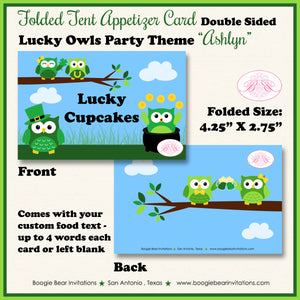 St. Patricks Owls Birthday Party Favor Card Tent Food Place Folded Appetizer Shamrock Clover Boogie Bear Invitations Ashlyn Theme