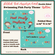 Load image into Gallery viewer, Swimming Fish Birthday Party Favor Card Appetizer Food Place Sign Label Pool Ocean Boogie Bear Invitations Ashton Theme