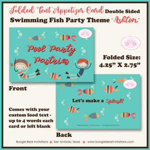 Swimming Fish Birthday Party Favor Card Appetizer Food Place Sign Label Pool Ocean Boogie Bear Invitations Ashton Theme