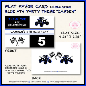 Blue ATV Birthday Party Favor Card Tent Appetizer Place Quad 4 Wheeler Boogie Bear Invitations Camden Theme