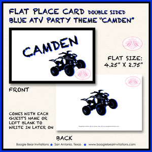 Blue ATV Birthday Party Favor Card Tent Appetizer Place Quad 4 Wheeler Boogie Bear Invitations Camden Theme