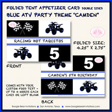 Load image into Gallery viewer, Blue ATV Birthday Party Favor Card Tent Appetizer Place Quad 4 Wheeler Boogie Bear Invitations Camden Theme