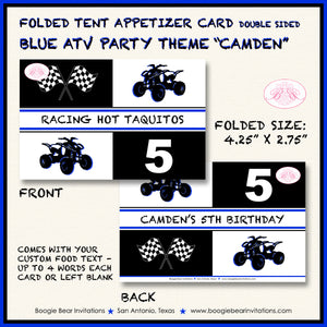 Blue ATV Birthday Party Favor Card Tent Appetizer Place Quad 4 Wheeler Boogie Bear Invitations Camden Theme