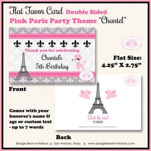 Pink Paris Birthday Favor Party Card Tent Place Food Tag France French Boogie Bear Invitations Chantel Theme