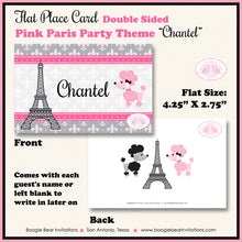 Load image into Gallery viewer, Pink Paris Birthday Favor Party Card Tent Place Food Tag France French Boogie Bear Invitations Chantel Theme