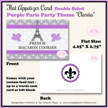 Load image into Gallery viewer, Purple Paris Birthday Favor Party Card Tent Place Food Tag France French Boogie Bear Invitations Clarita Theme