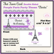 Load image into Gallery viewer, Purple Paris Birthday Favor Party Card Tent Place Food Tag France French Boogie Bear Invitations Clarita Theme