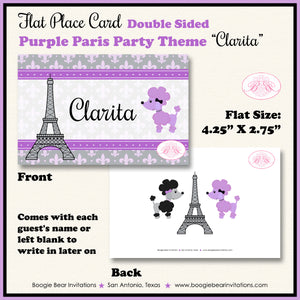 Purple Paris Birthday Favor Party Card Tent Place Food Tag France French Boogie Bear Invitations Clarita Theme