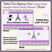 Load image into Gallery viewer, Purple Paris Birthday Favor Party Card Tent Place Food Tag France French Boogie Bear Invitations Clarita Theme