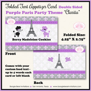 Purple Paris Birthday Favor Party Card Tent Place Food Tag France French Boogie Bear Invitations Clarita Theme