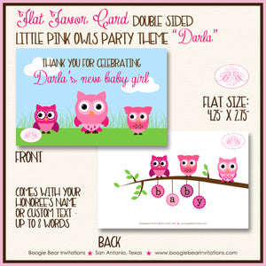 Pink Owl Baby Shower Party Favor Card Tent Place Sign Appetizer Girl Boogie Bear Invitations Darla Theme Printed