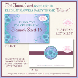 Elegant Flowers Birthday Favor Party Card Tent Appetizer Place Sign Label Tag Girl Purple Boogie Bear Invitations Eleanor Theme