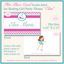 Load image into Gallery viewer, Pink Ice Skating Birthday Party Favor Card Tent Appetizer Food Girl Boogie Bear Invitations Elsa Theme Printed