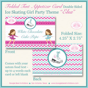 Pink Ice Skating Birthday Party Favor Card Tent Appetizer Food Girl Boogie Bear Invitations Elsa Theme Printed