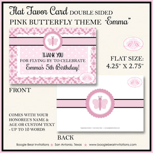 Pink Butterfly Garden Party Favor Card Tent Place Food Tag Girl Boogie Bear Invitations Emma Theme