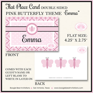 Pink Butterfly Garden Party Favor Card Tent Place Food Tag Girl Boogie Bear Invitations Emma Theme