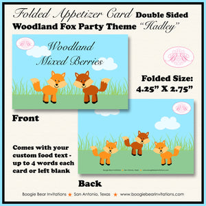 Woodland Fox Birthday Party Favor Card Place Food Tag Tent Appetizer Forest Creatures Garden Boogie Bear Invitations Hadley Theme