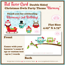 Load image into Gallery viewer, Christmas Owls Birthday Party Favor Card Tent Place Sign Appetizer Girl Boy Santa Claus Boogie Bear Invitations Harmony Theme Printed