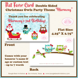 Christmas Owls Birthday Party Favor Card Tent Place Sign Appetizer Girl Boy Santa Claus Boogie Bear Invitations Harmony Theme Printed