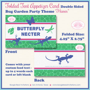 Bug Garden Birthday Party Favor Card Tent Place Food Label Appetizer Flat Butterfly Frog Lizard Jungle Zoo Boogie Bear Invitations Haven Theme