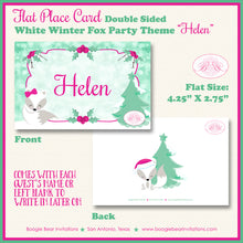 Load image into Gallery viewer, Woodland Winter Fox Party Favor Card Tent Place Food Baby Shower Pink White Boogie Bear Invitations Helen Theme