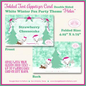 Woodland Winter Fox Party Favor Card Tent Place Food Baby Shower Pink White Boogie Bear Invitations Helen Theme