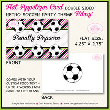 Load image into Gallery viewer, Pink Soccer Birthday Party Favor Card Appetizer Food Place Sign Label Girl Green Boogie Bear Invitations Hilary Theme
