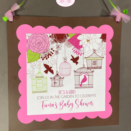 Pink Garden Birds Baby Shower Party Door Banner Boogie Bear Invitations Fiona Theme