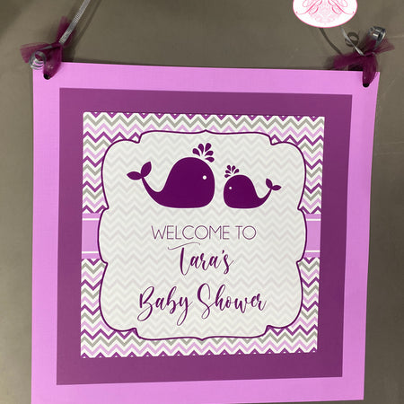 Purple Whale Baby Shower Door Banner Party Boogie Bear Invitations Tara Theme