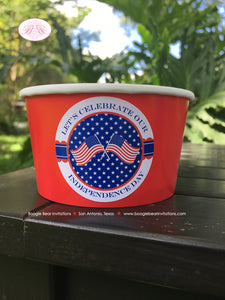 4th of July Party Treat Cups Candy Food Buffet Paper Appetizer Food Red White Blue Stars Stripes Flag Boogie Bear Invitations Hamilton Theme