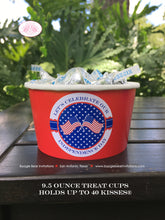 Load image into Gallery viewer, 4th of July Party Treat Cups Candy Food Buffet Paper Appetizer Food Red White Blue Stars Stripes Flag Boogie Bear Invitations Hamilton Theme