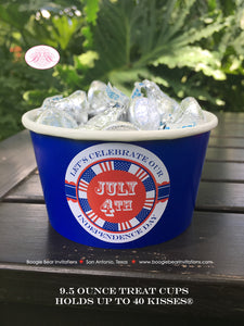 4th of July Party Treat Cups Candy Food Buffet Paper Appetizer Food Red White Blue Stars Stripes Flag Boogie Bear Invitations Hamilton Theme