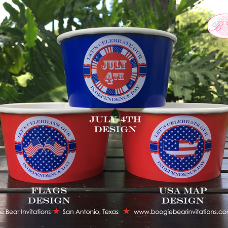 4th of July Party Treat Cups Candy Food Buffet Paper Appetizer Food Red White Blue Stars Stripes Flag Boogie Bear Invitations Hamilton Theme