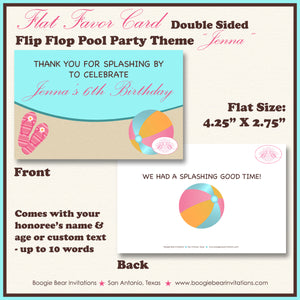 Flip Flop Pool Birthday Favor Party Card Tent Place Food Girl Swimming Boogie Bear Invitations Jenna Theme