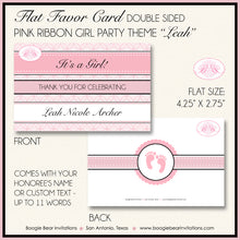 Load image into Gallery viewer, Pink Ribbon Baby Shower Party Favor Card Tent Food Place Folded Appetizer Footprints Girl Boogie Bear Invitations Leah Theme