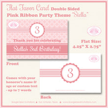 Load image into Gallery viewer, Pink Ribbon Birthday Party Favor Card Appetizer Food Place Sign Label Elegant Girl Boogie Bear Invitations Stella Theme
