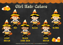 Load image into Gallery viewer, Candy Corn Birthday Party Name Banner Girl Halloween Chalkboard Boogie Bear Invitations Tabitha Theme