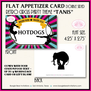 Circus Showman Favor Party Card Place Tent Appetizer Food Label Pink Birthday Big Top Boogie Bear Invitations Tanis Theme
