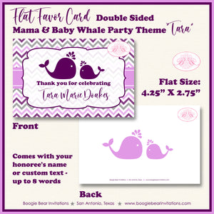 Purple Whale Baby Shower Party Favor Party Card Tent Food Place Folded Appetizer Boogie Bear Invitations Tara Theme