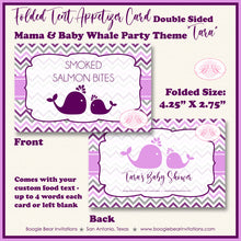 Load image into Gallery viewer, Purple Whale Baby Shower Party Favor Party Card Tent Food Place Folded Appetizer Boogie Bear Invitations Tara Theme