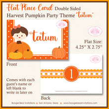 Load image into Gallery viewer, Pumpkin Harvest Birthday Favor Party Card Tent Place Tag Food Sign Appetizer Label Fall Autumn Boogie Bear Invitations Tatum Theme
